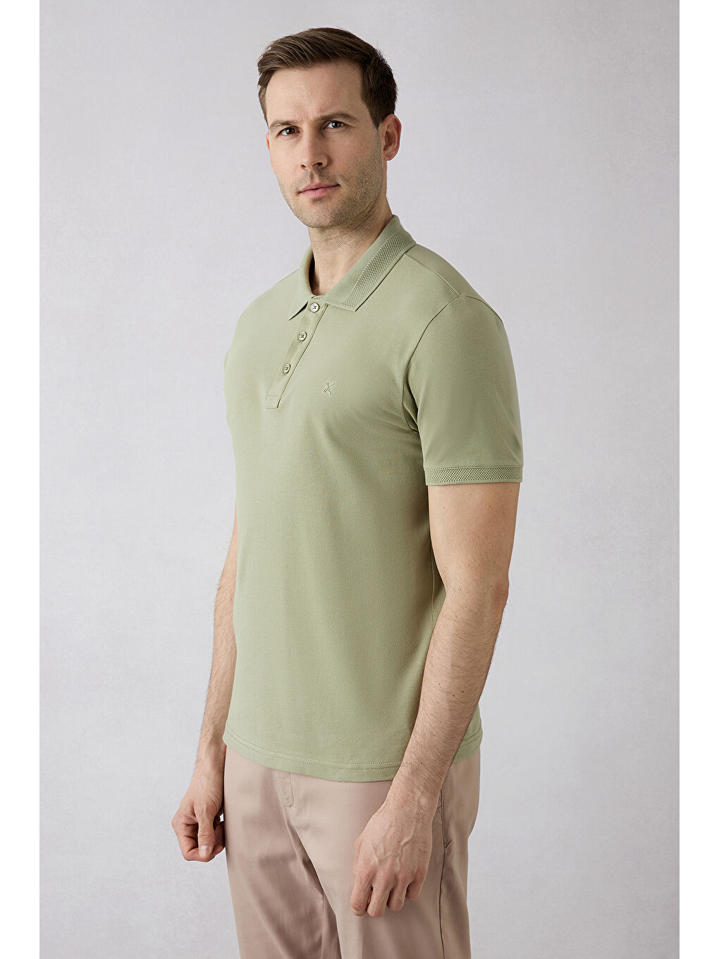 Yeşil Slim Fit Polo Yaka Pamuk Tshirt-3