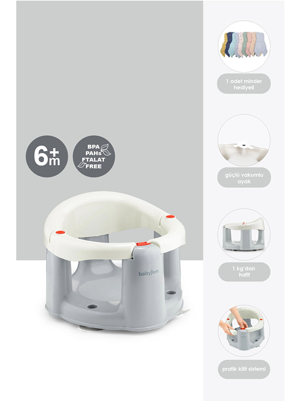 Önden Açılır Banyo ve Mama Oturağı ve Hediye Minderli - 2 ' Li Set Kum Beji