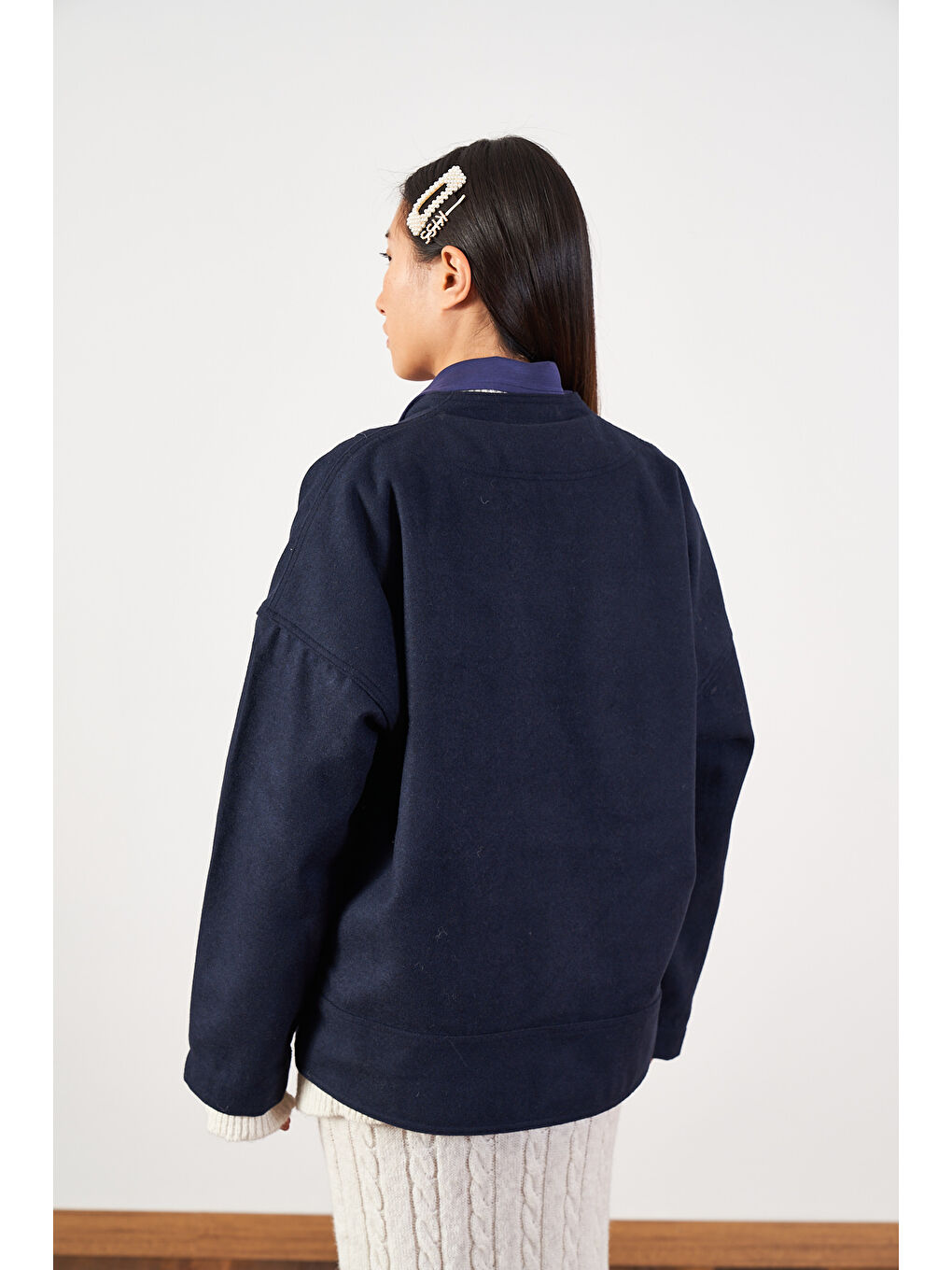 Kısa İnce Kaşe Kaban Lacivert-6