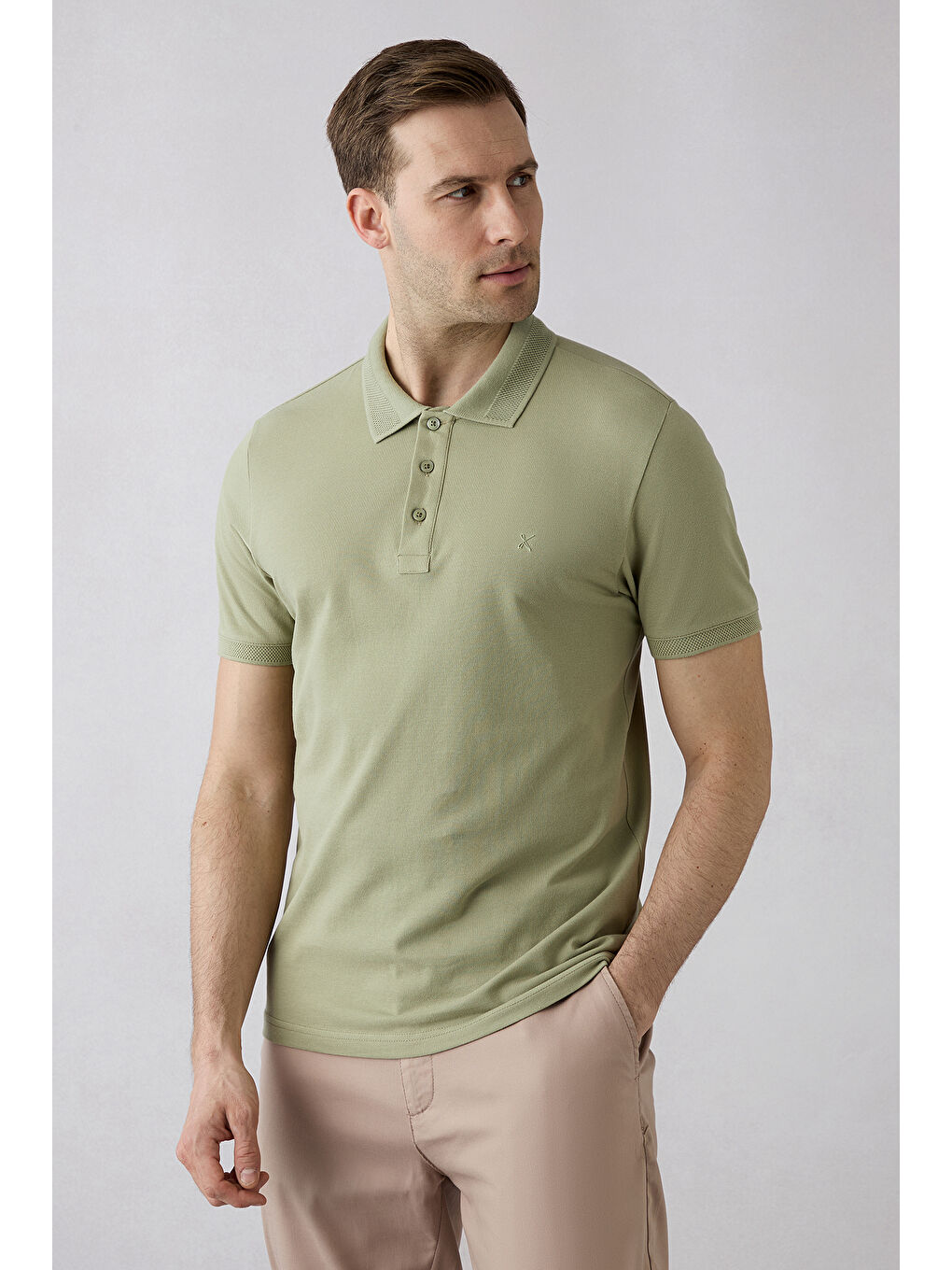 Yeşil Slim Fit Polo Yaka Pamuk Tshirt-4