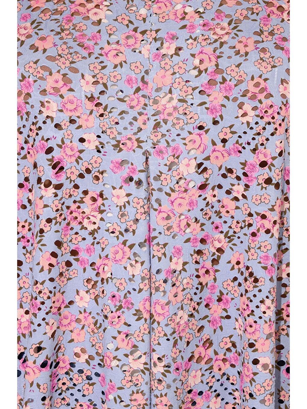 Lila Büyük Beden V Yaka Sıfır Kol Çiçek Desenli Astarsız Dantel Bluz 304217-4