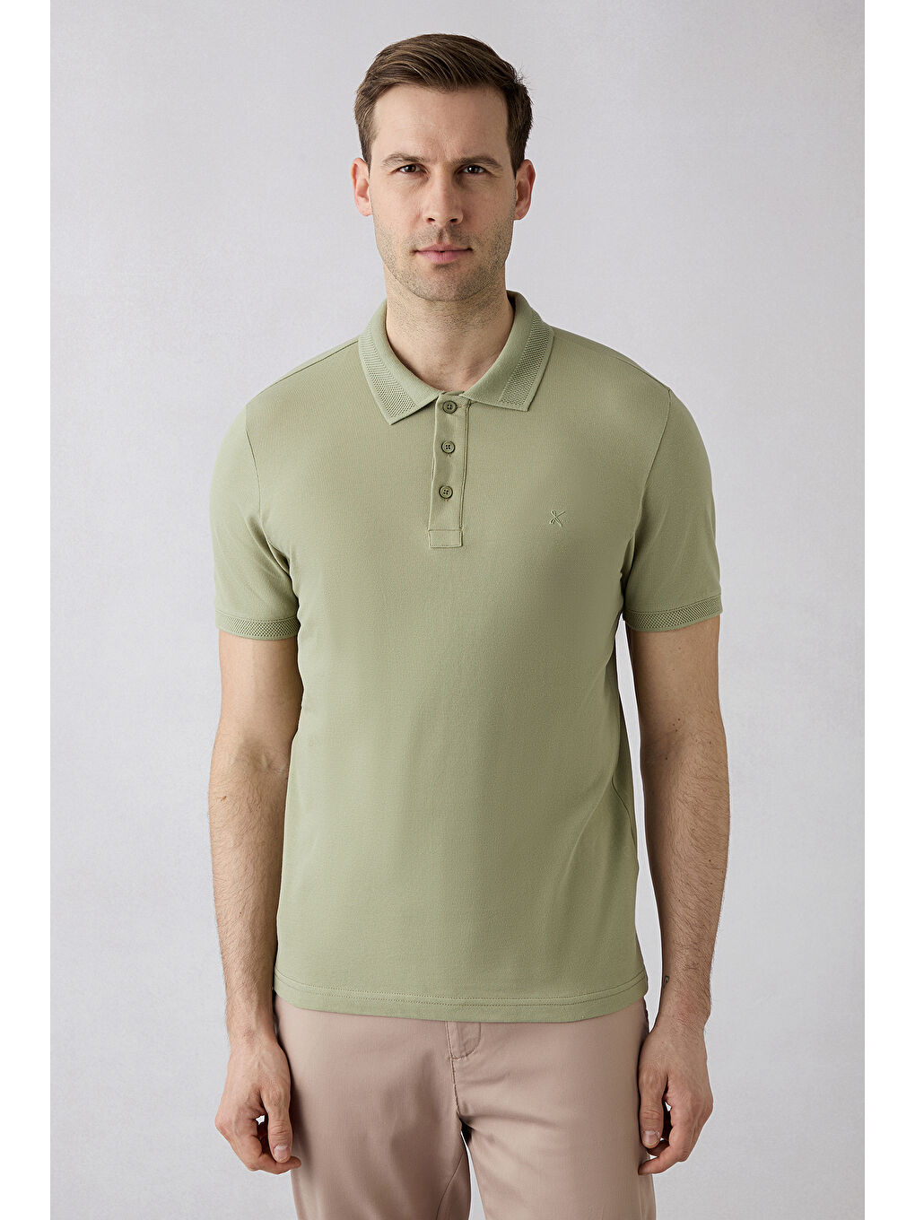 Yeşil Slim Fit Polo Yaka Pamuk Tshirt-5