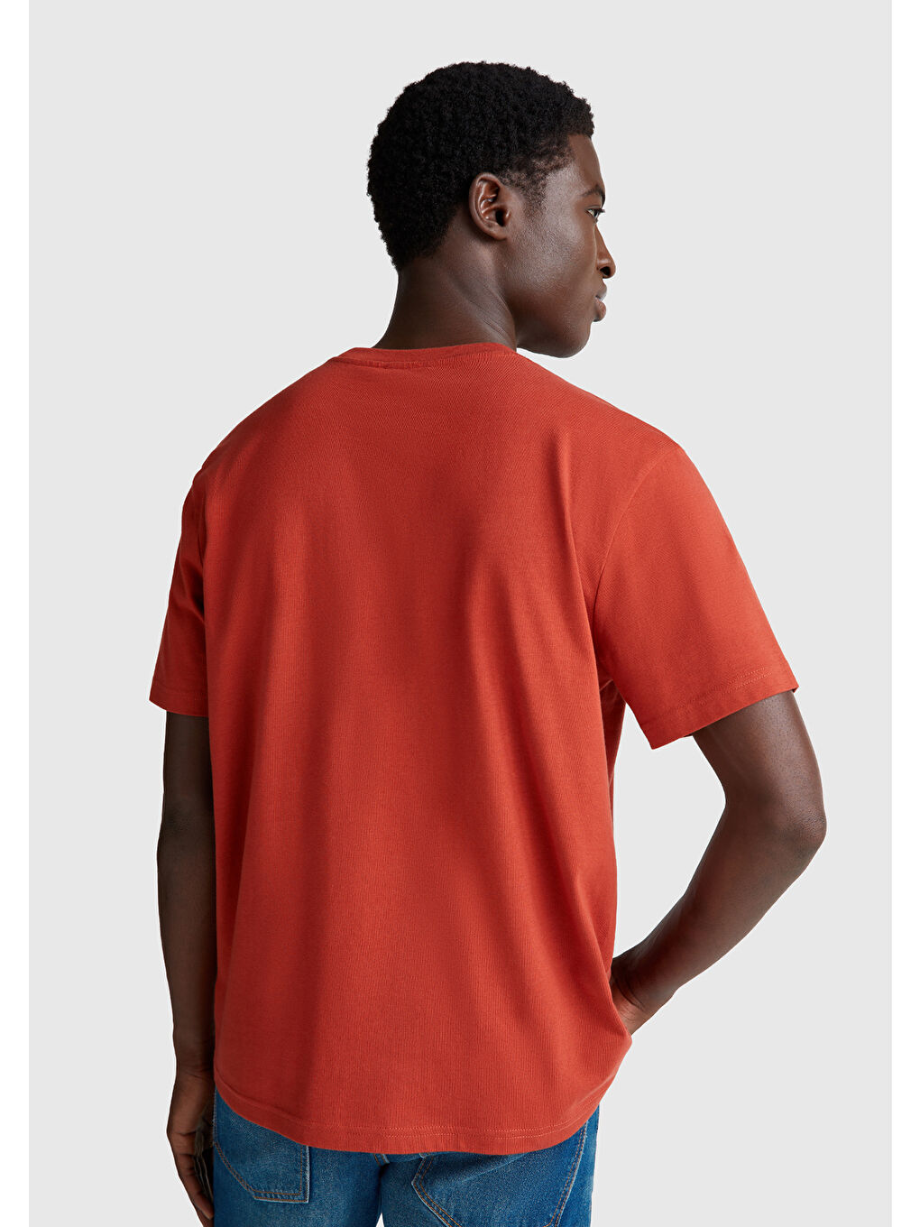 Erkek Kırmızı %100 Pamuk Benetton Logolu Bisiklet Yaka T-Shirt-2