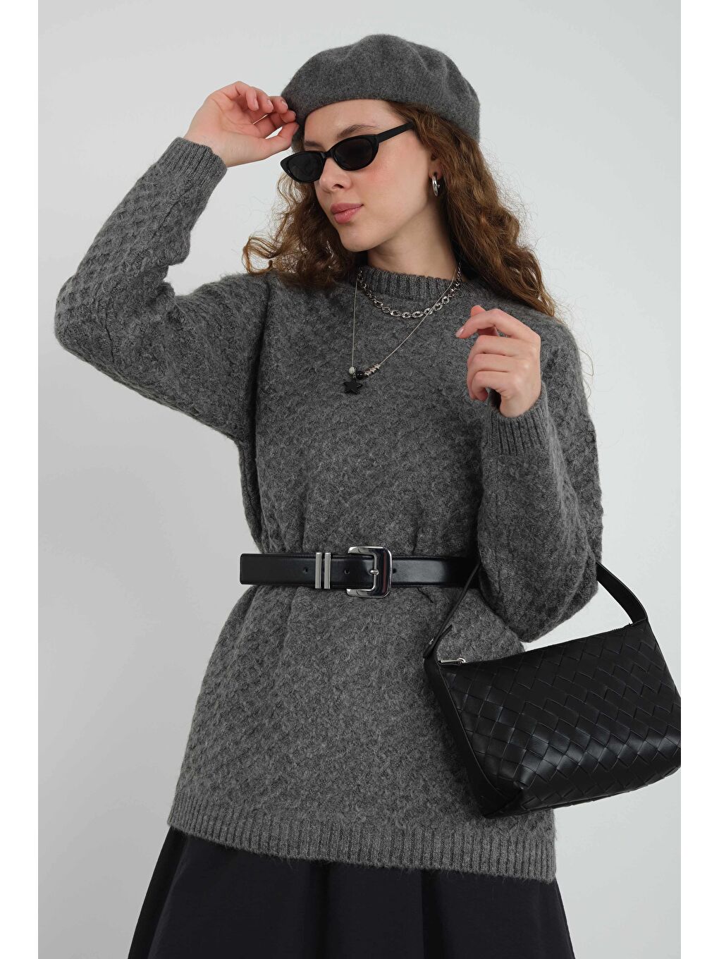 Örümcek Örgülü Kazak Antrasit-4