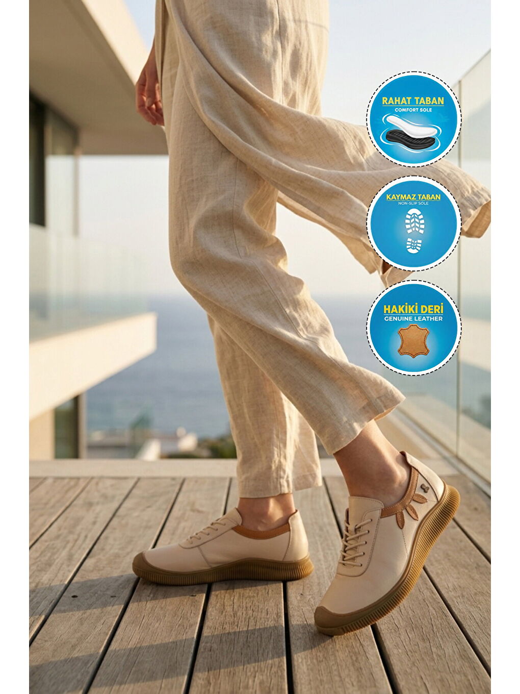 Bej Hakiki Deri Kadın Casual Ayakkabı 2413511Y Z-2