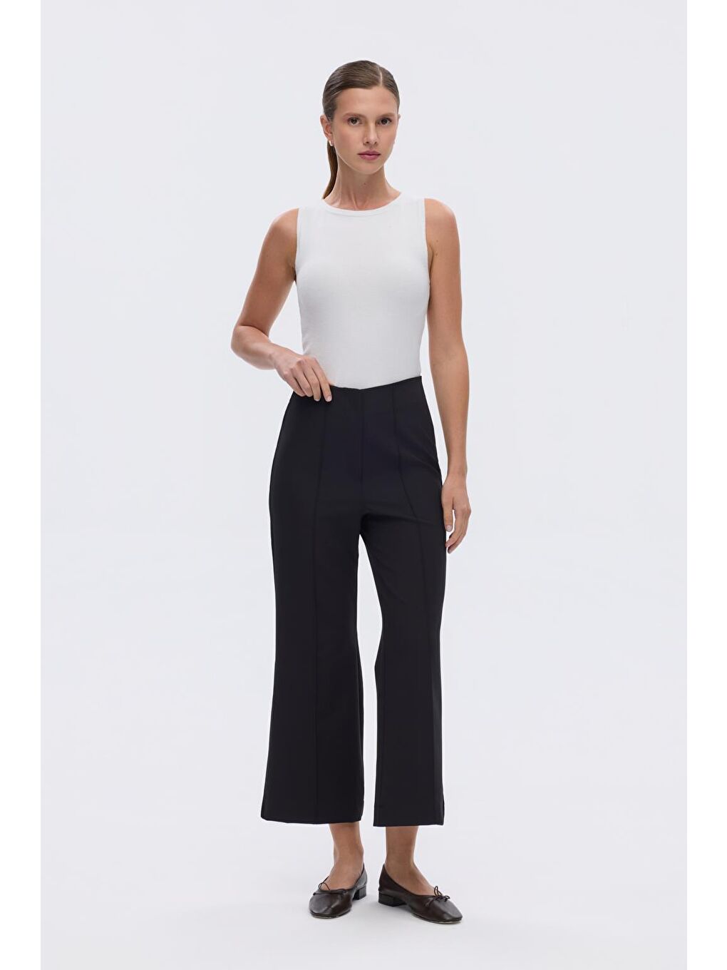 Yüksek Bel Fit Kesim Krep Pantolon Siyah