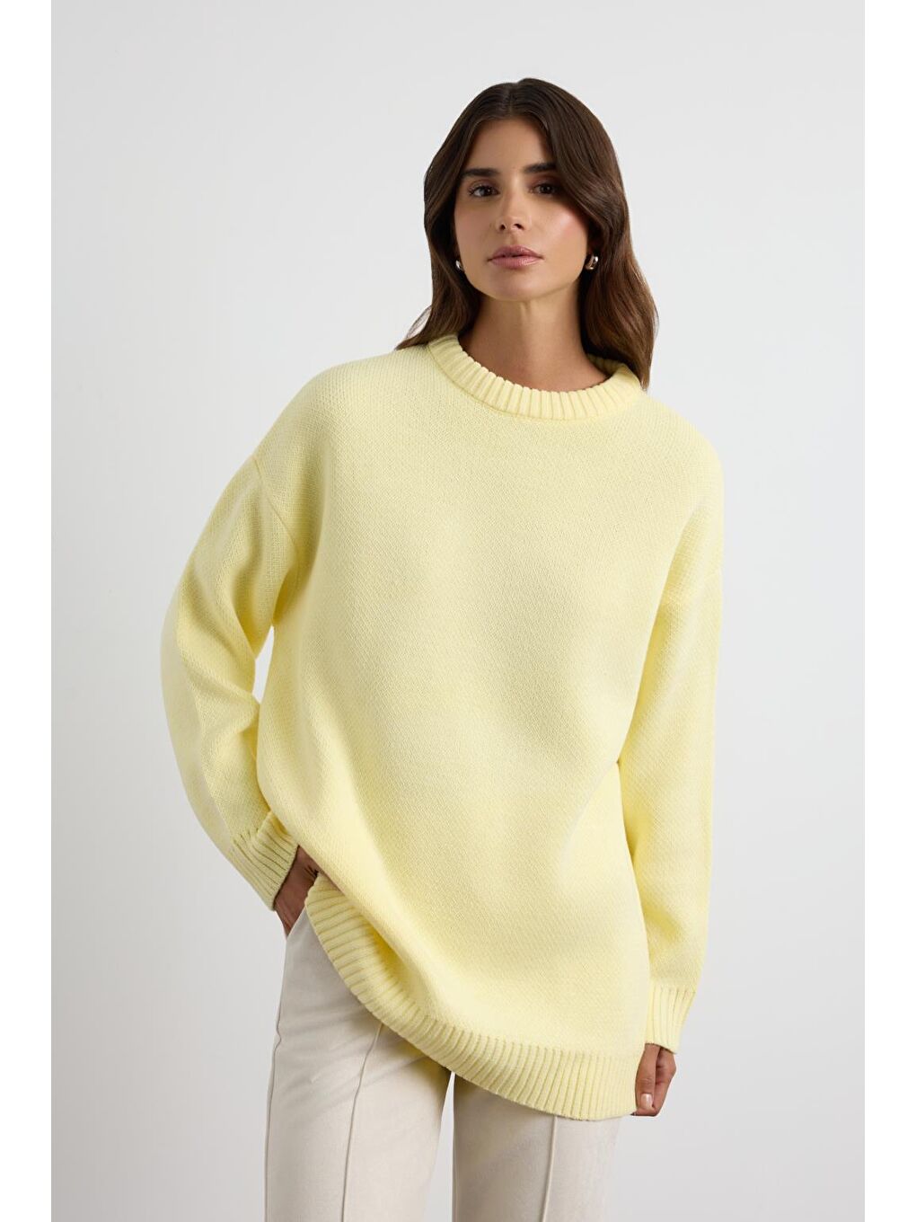 Bisiklet Yaka Basic Triko Kazak Sarı