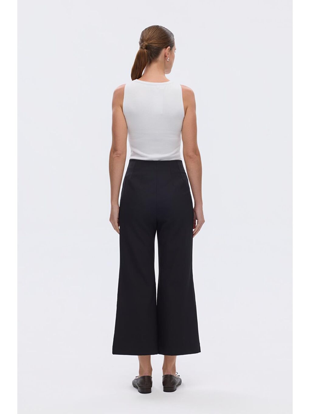 Yüksek Bel Fit Kesim Krep Pantolon Siyah-3