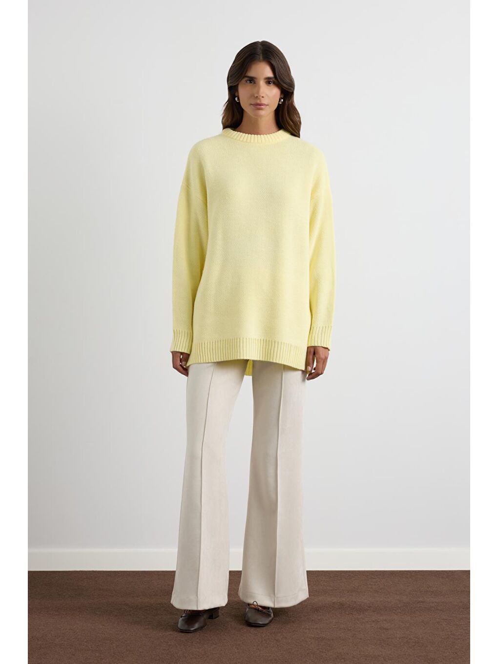 Bisiklet Yaka Basic Triko Kazak Sarı-1