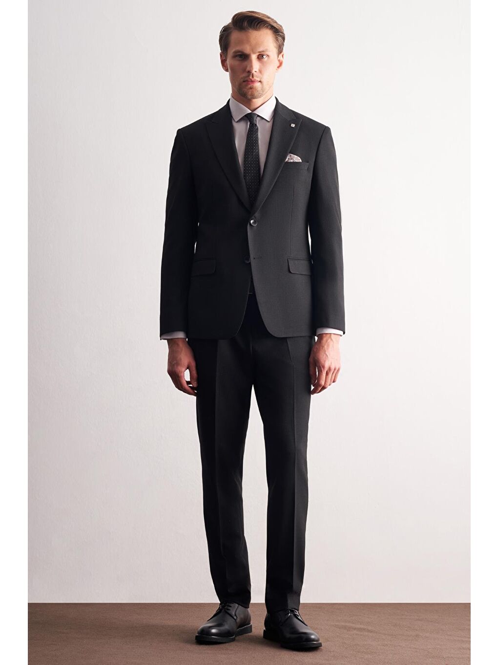 Siyah Kırlangıç Yaka Çizgili Desen Esnek 6 Drop Slim Fit Classic Takım Elbise 1001255164-1