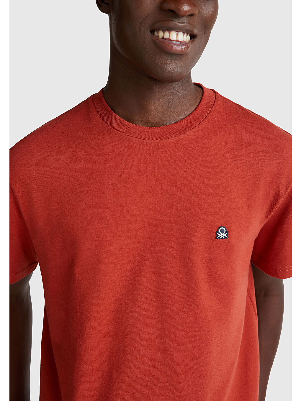 Erkek Kırmızı %100 Pamuk Benetton Logolu Bisiklet Yaka T-Shirt-5