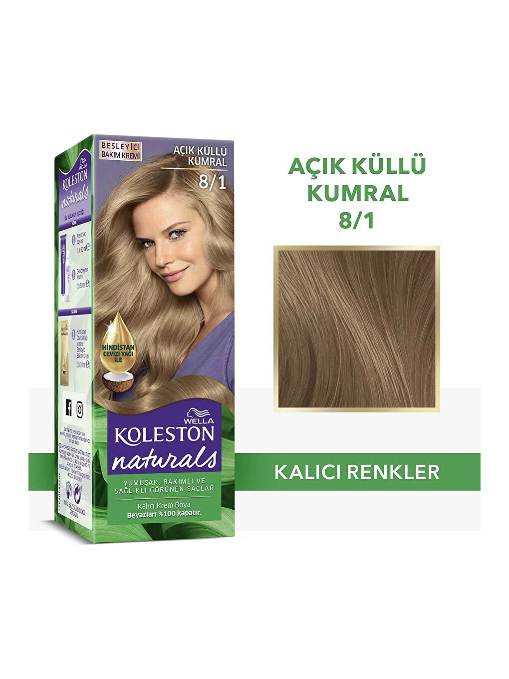 Wella Renksiz Koleston Naturals Saç Boyası 8/1 Açık Küllü Kumral