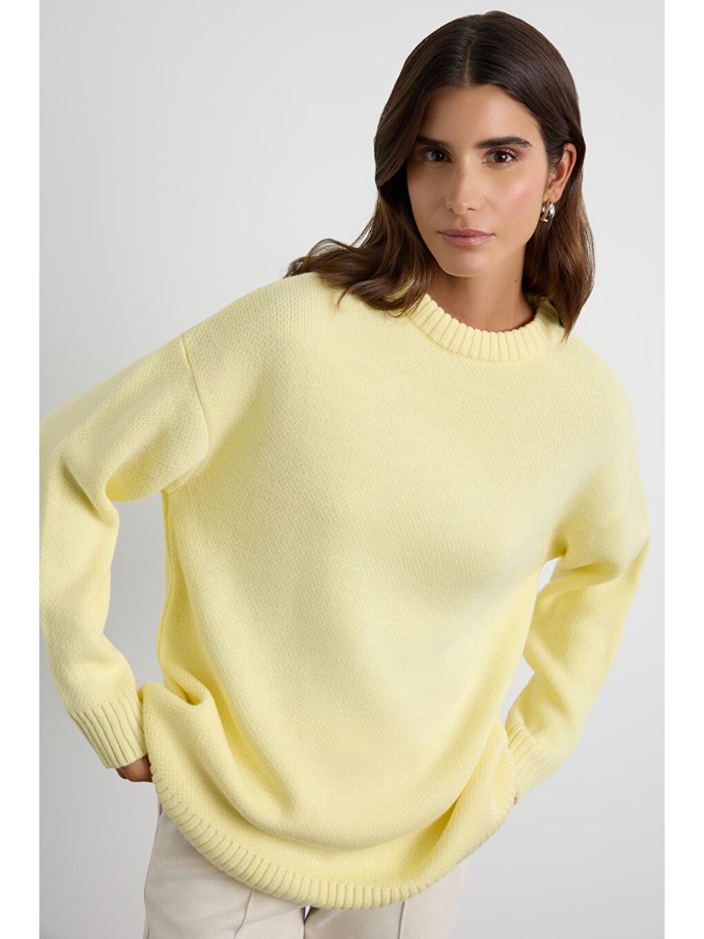 Bisiklet Yaka Basic Triko Kazak Sarı-3