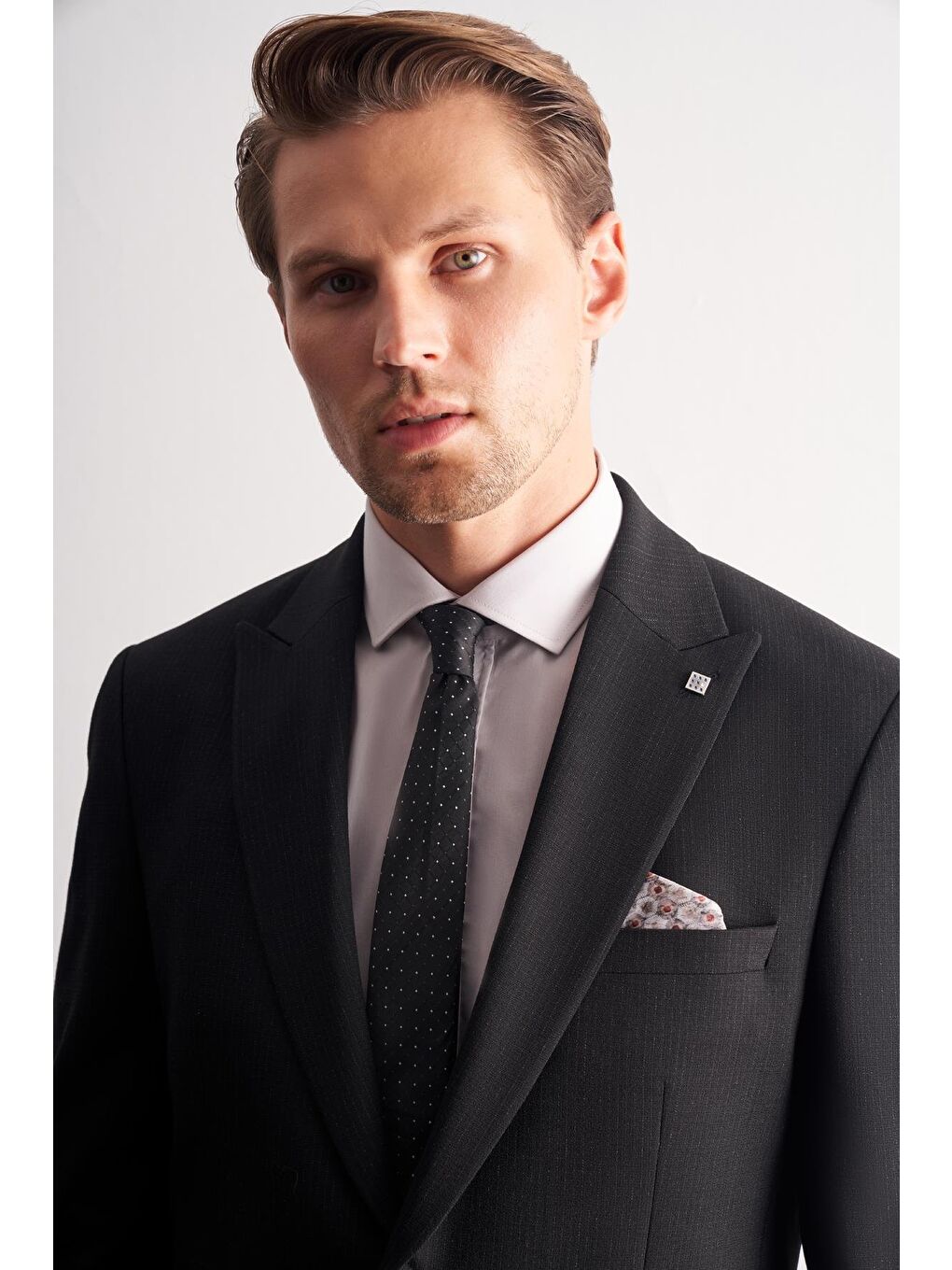 Siyah Kırlangıç Yaka Çizgili Desen Esnek 6 Drop Slim Fit Classic Takım Elbise 1001255164-3