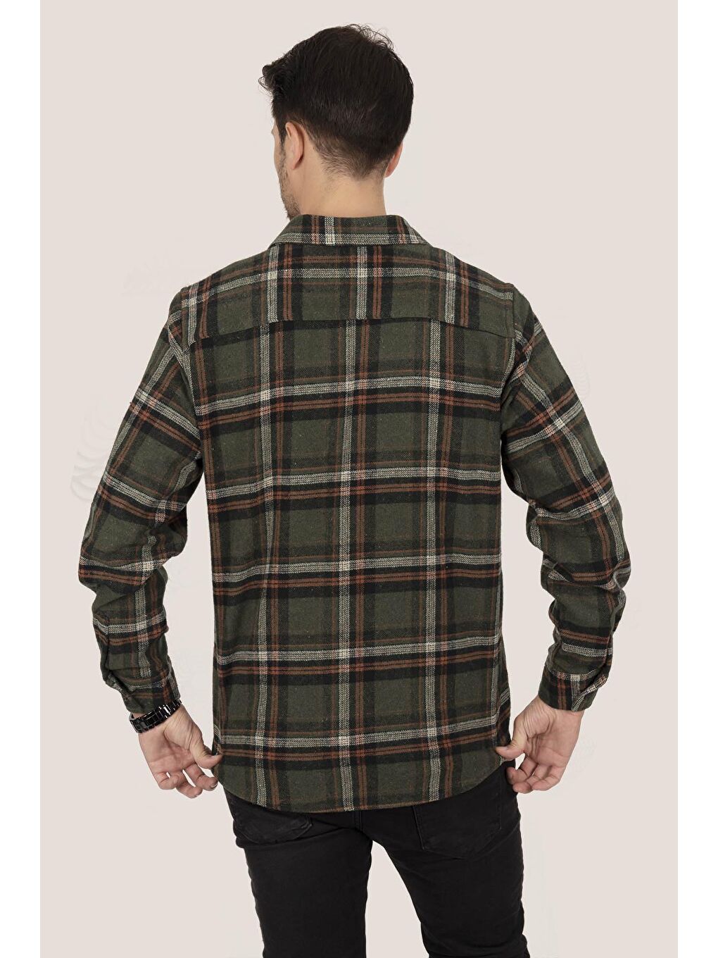 Asker Yeşili Oversize (Geniş Kalıp) Kalın Oduncu Erkek Gömlek-6