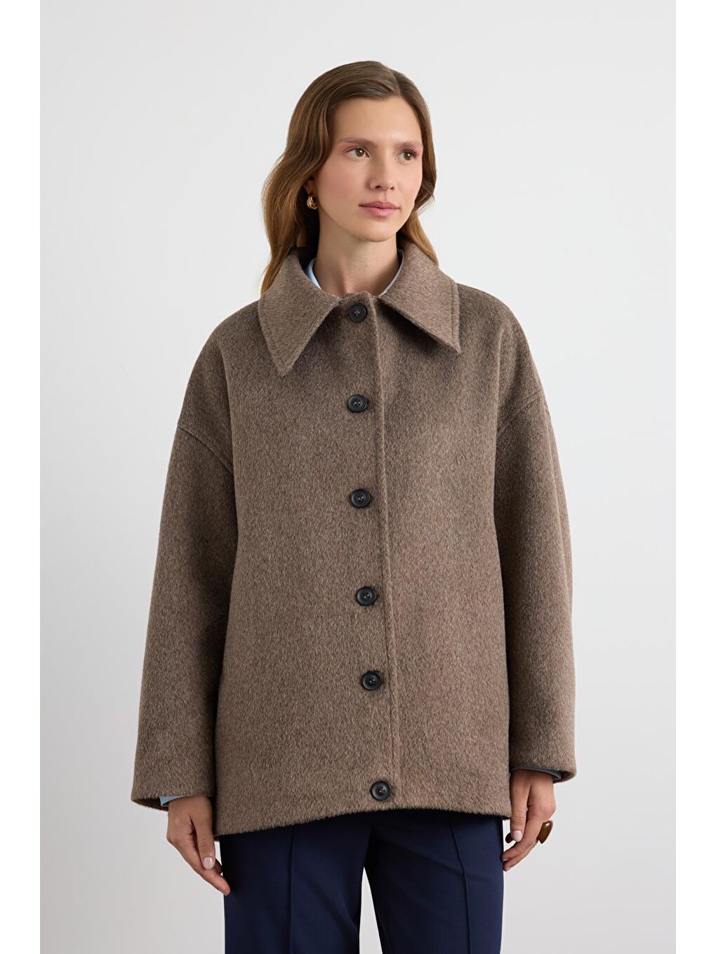 Kahverengi Kürk Yakalı Kaşe Ceket Kahve-1