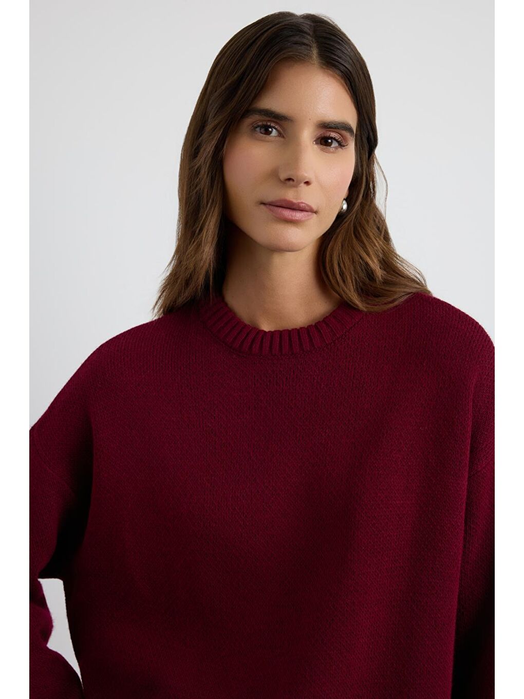 Bisiklet Yaka Basic Triko Kazak Bordo-5