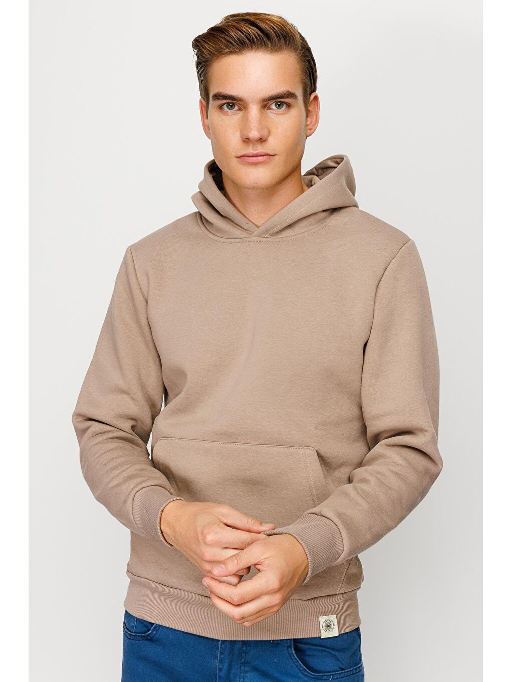 Bej Erkek Camel  Kapüşonlu Sweatshirt