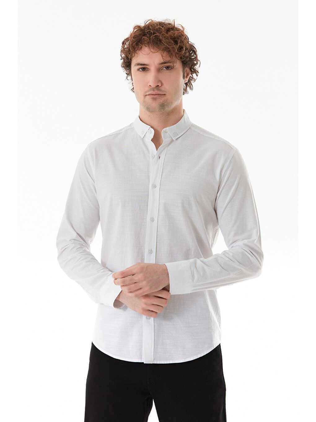 Beyaz Çizgili Düğmeli Gömlek