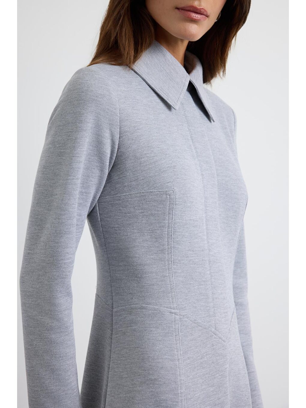 Geniş Yakalı Örme Elbise Gri-6