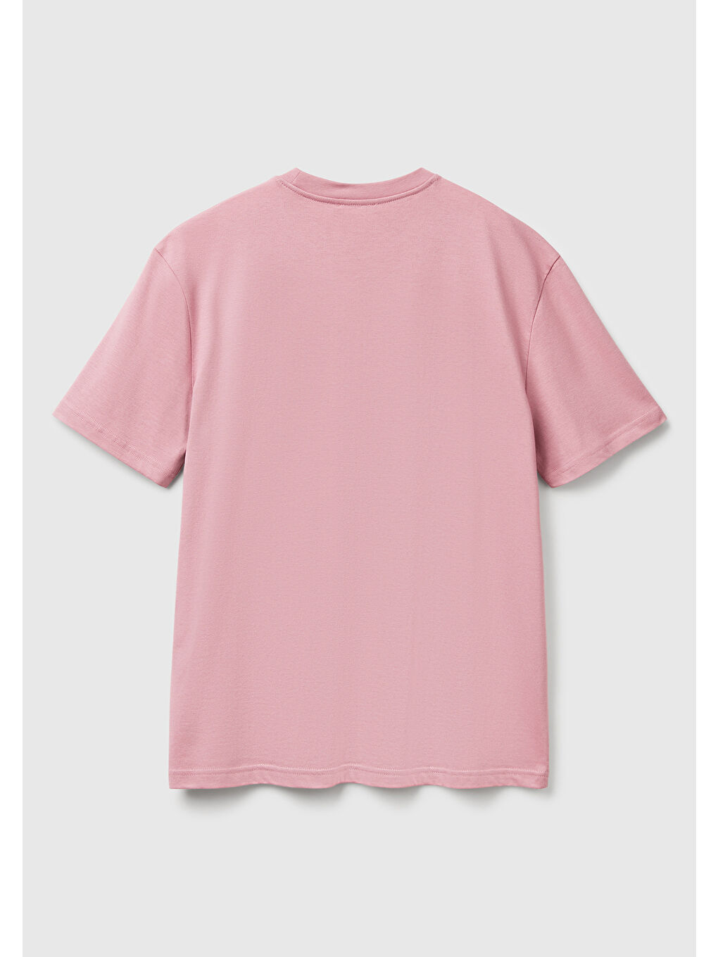 Erkek Koyu Pembe %100 Pamuk Benetton Logolu Bisiklet Yaka T-Shirt-3
