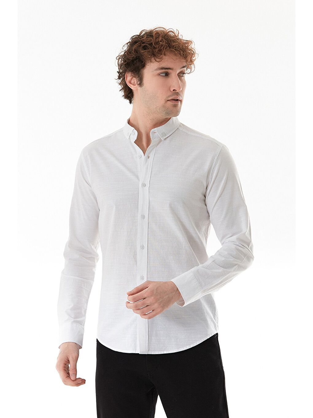 Beyaz Çizgili Düğmeli Gömlek-2