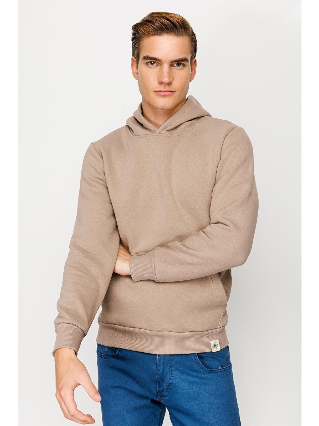Bej Erkek Camel  Kapüşonlu Sweatshirt-1