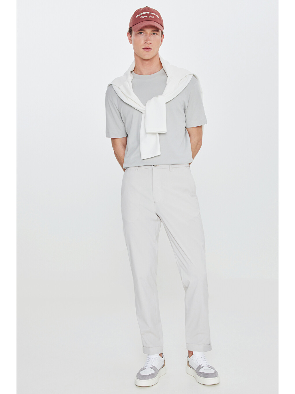 Bej Erkek Taş Slim Fit Dar Kesim Beli Lastikli Yan Cepli Casual Pantolon