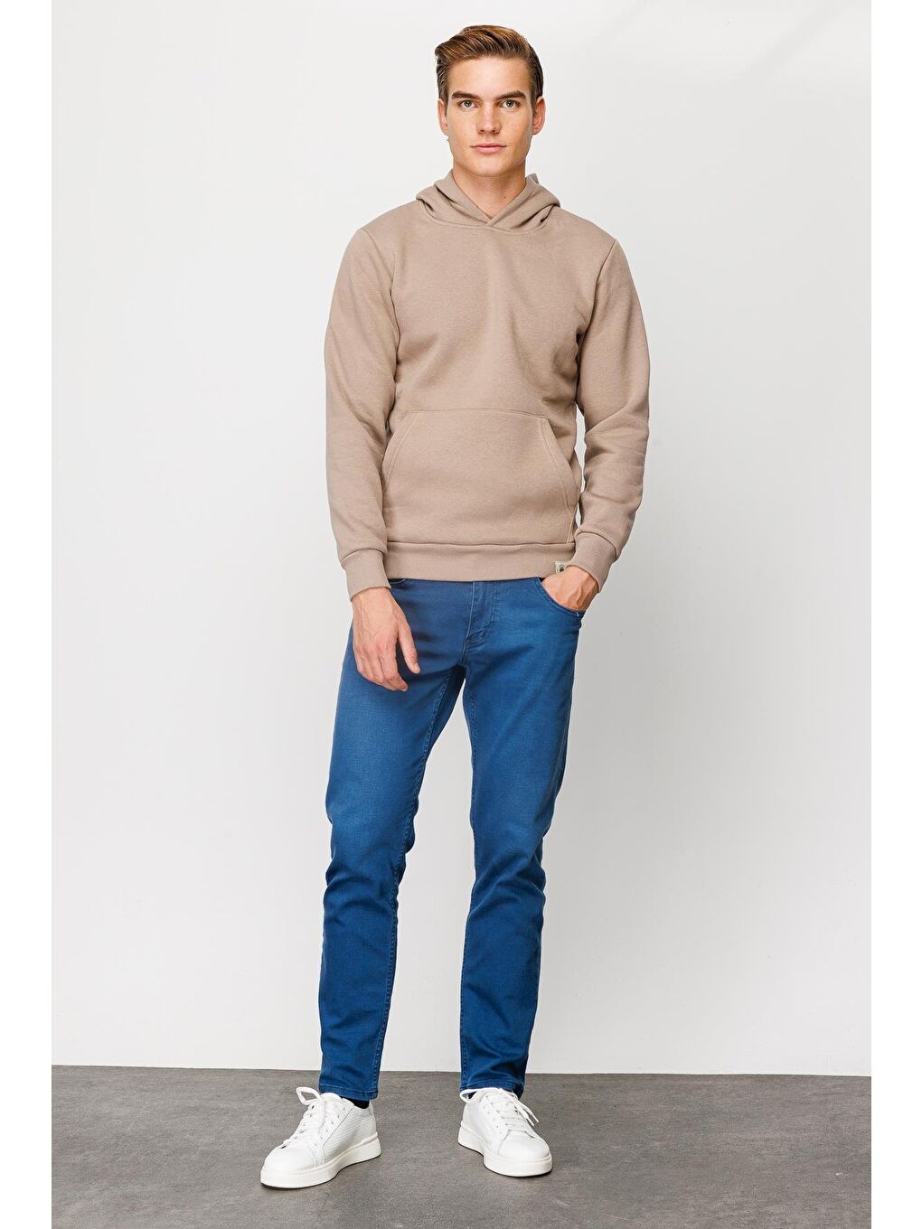 Bej Erkek Camel  Kapüşonlu Sweatshirt-6