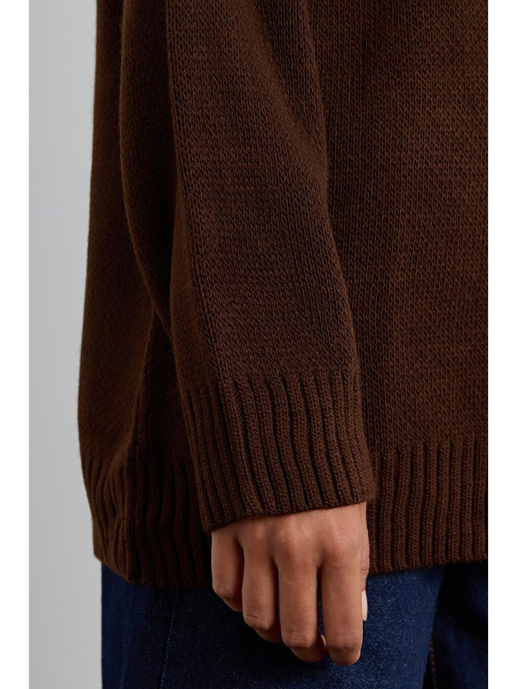 Kahverengi Bisiklet Yaka Basic Triko Kazak Kahve-8