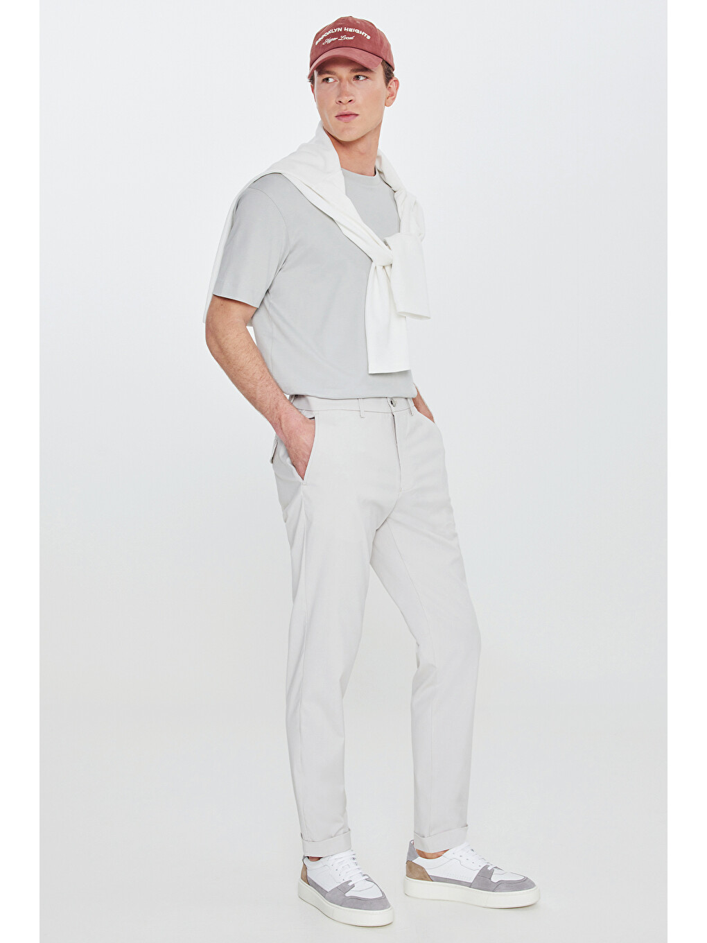 Bej Erkek Taş Slim Fit Dar Kesim Beli Lastikli Yan Cepli Casual Pantolon-2