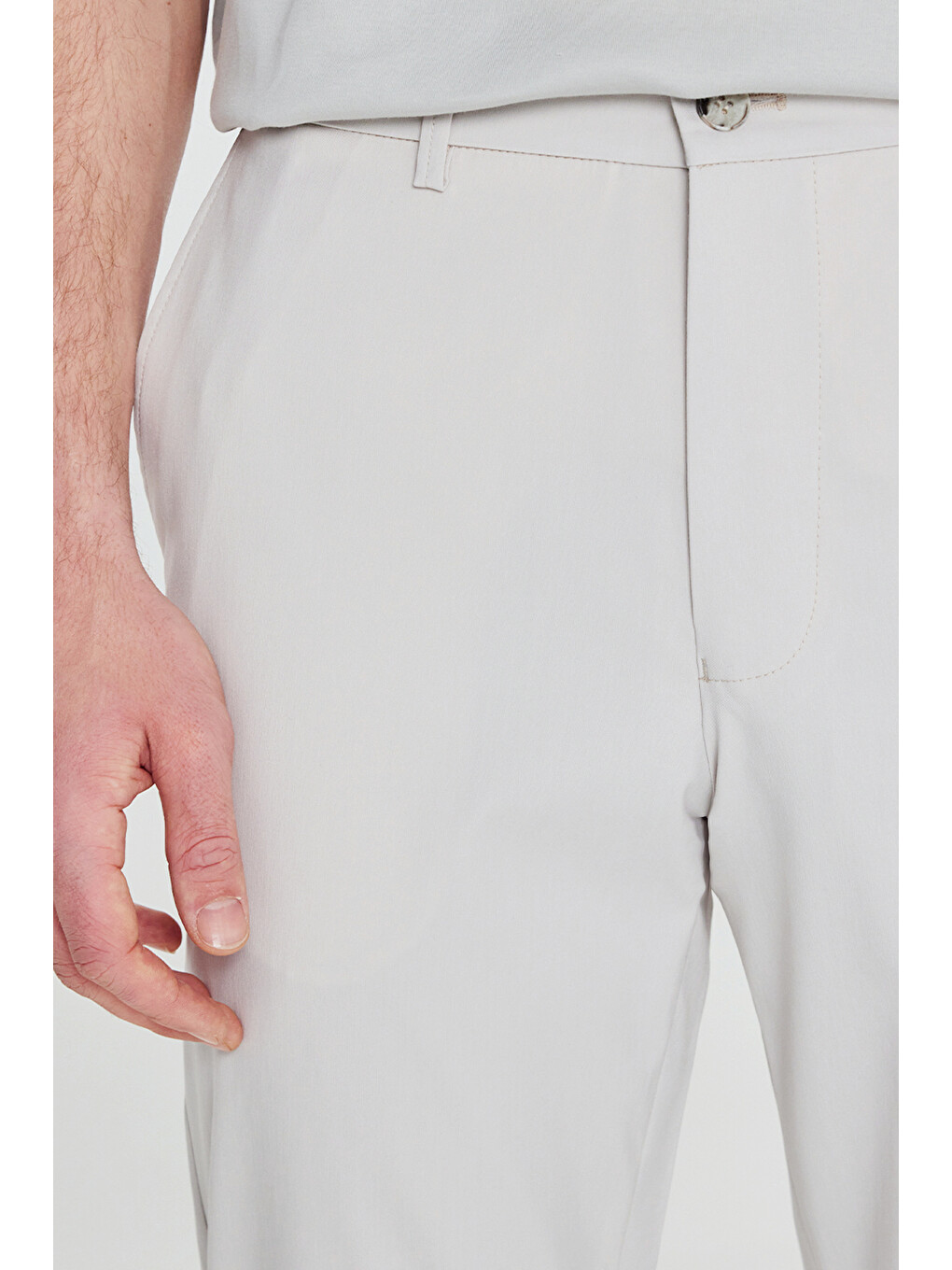 Bej Erkek Taş Slim Fit Dar Kesim Beli Lastikli Yan Cepli Casual Pantolon-3