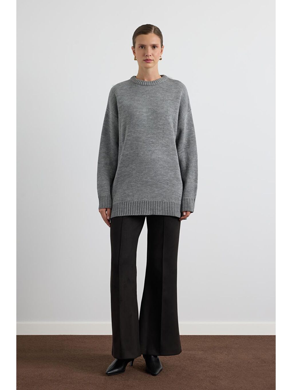 Bisiklet Yaka Basic Triko Kazak Antrasit-1