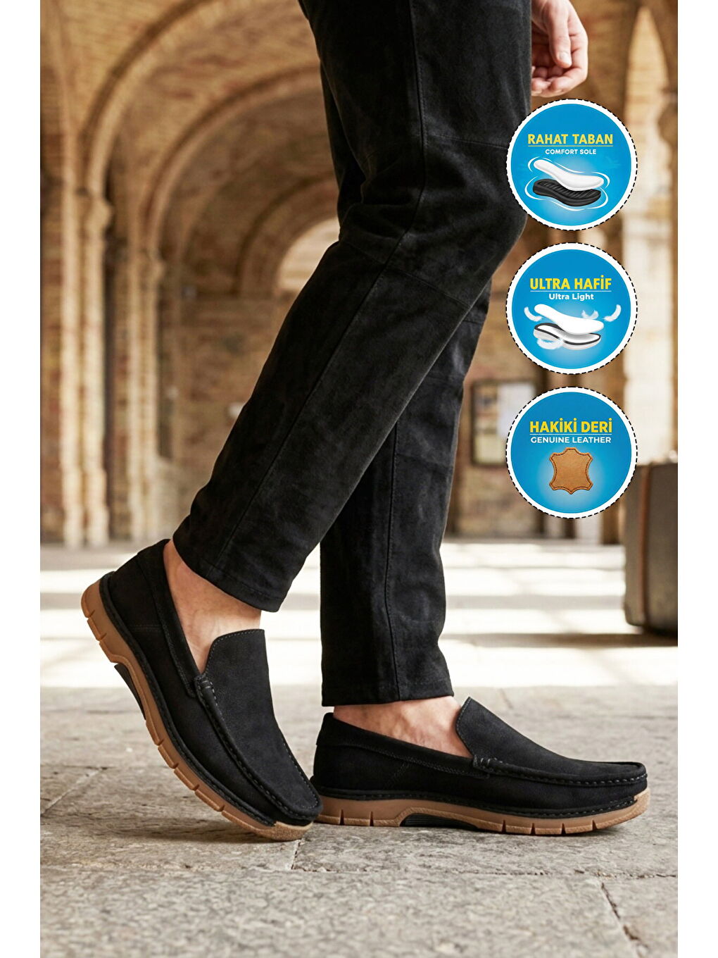 Siyah Nubuk Hakiki Deri Erkek Casual Ayakkabı 6Y3319-179 M-2