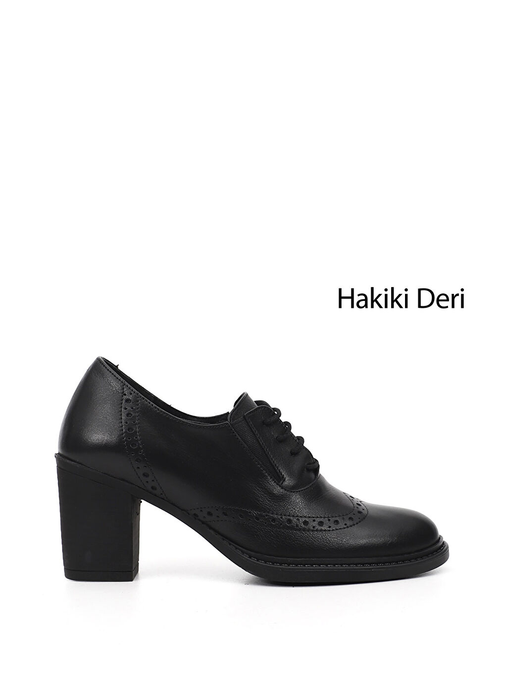 Siyah Kadın SİYAH Bağcıklı Kalın Topuklu Hakiki Deri Ayakkabı