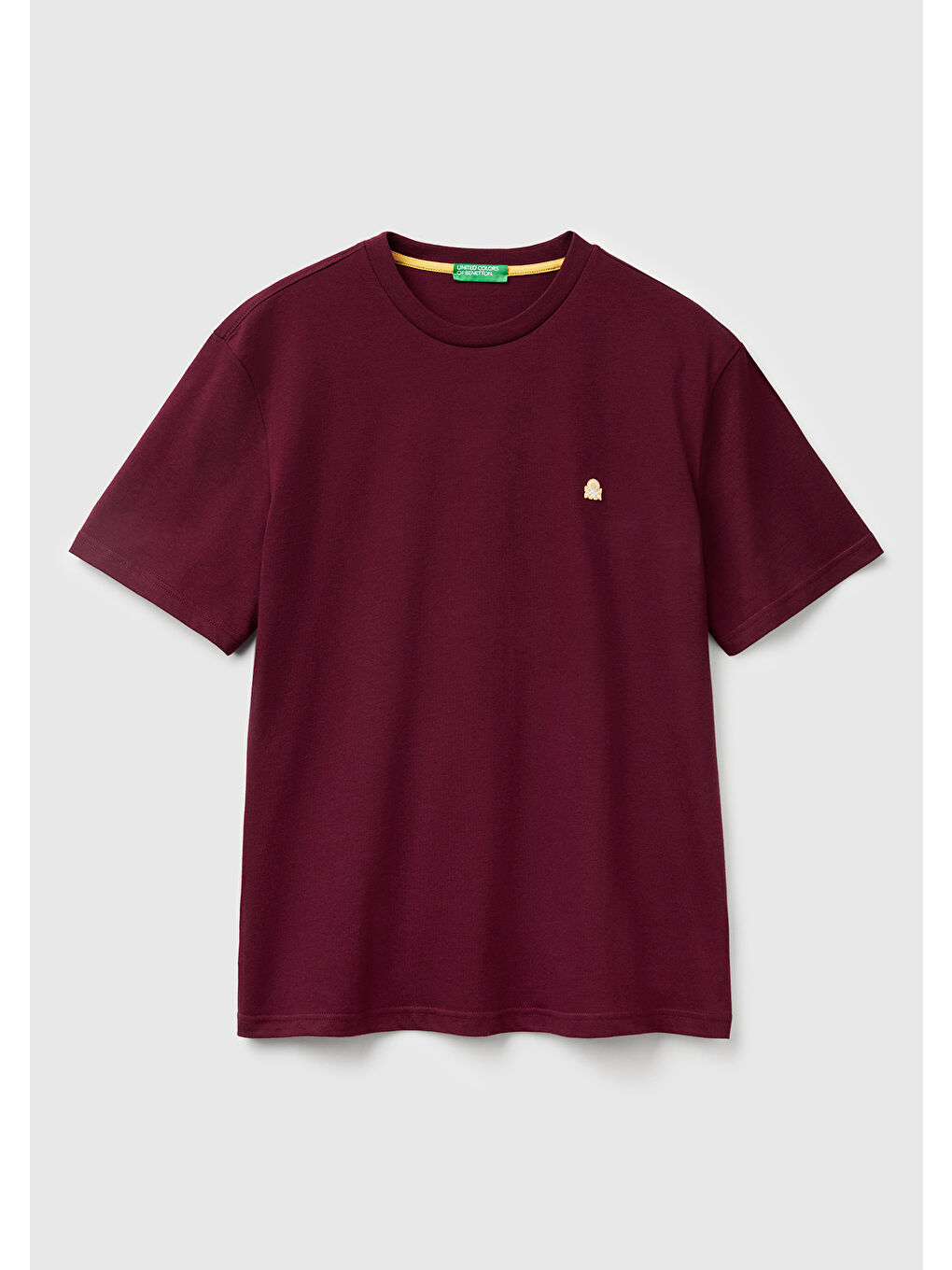 Erkek Bordo %100 Pamuk Benetton Logolu Bisiklet Yaka T-Shirt-1