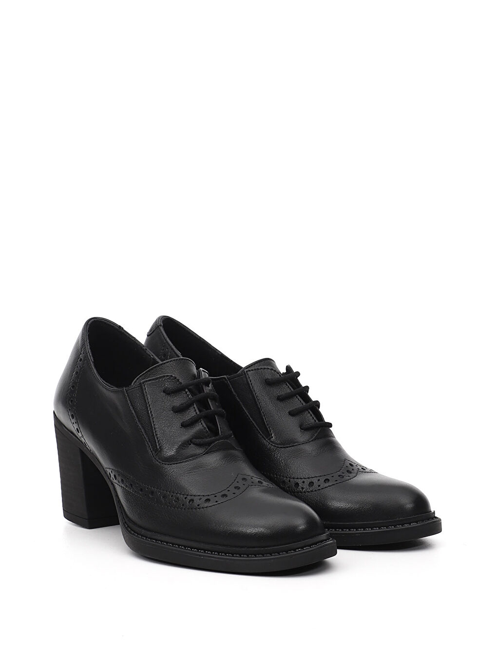 Siyah Kadın SİYAH Bağcıklı Kalın Topuklu Hakiki Deri Ayakkabı-2