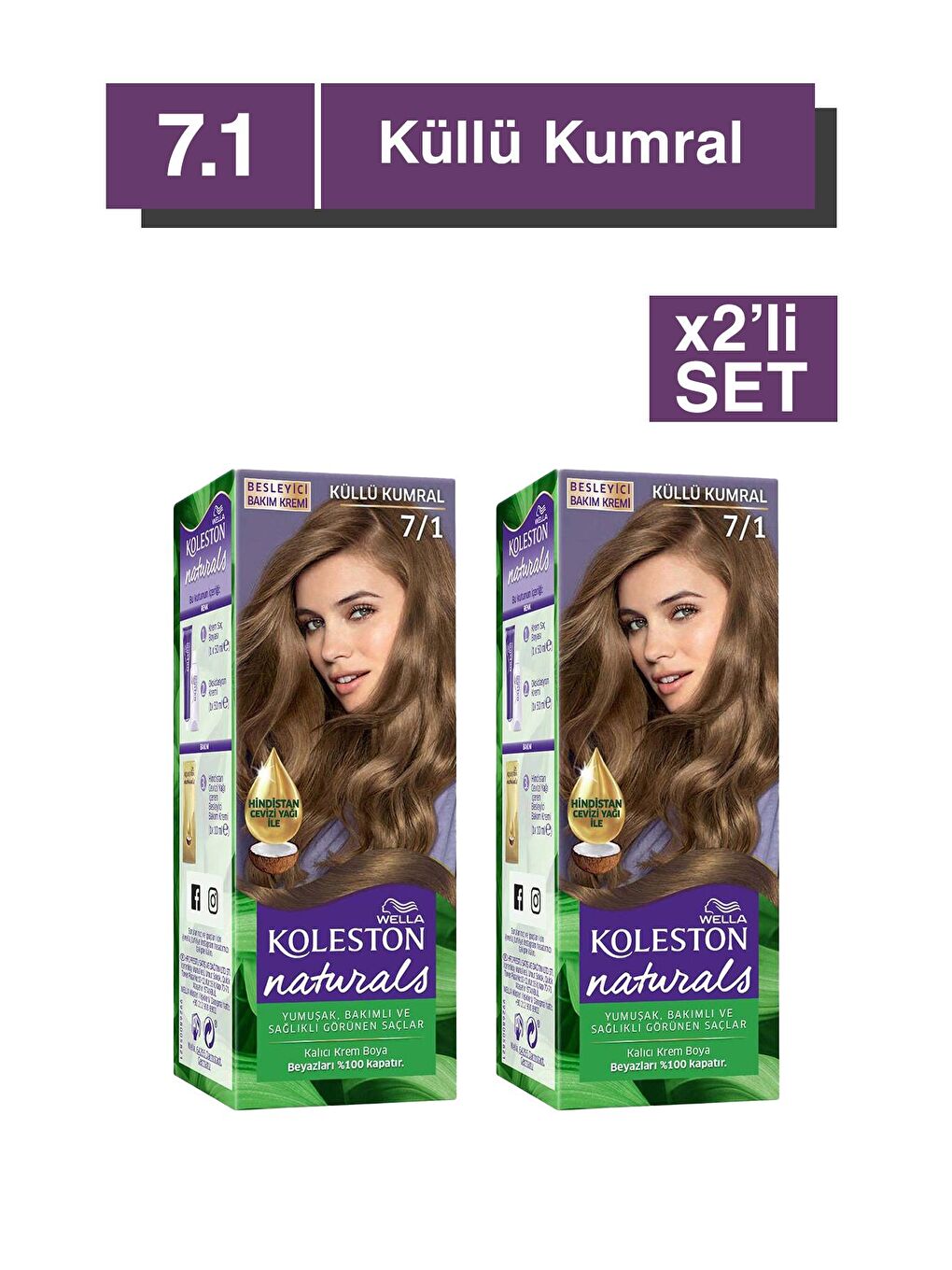 Wella Renksiz Koleston Naturals Saç Boyası 7/1 Küllü Kumral x2'li Set