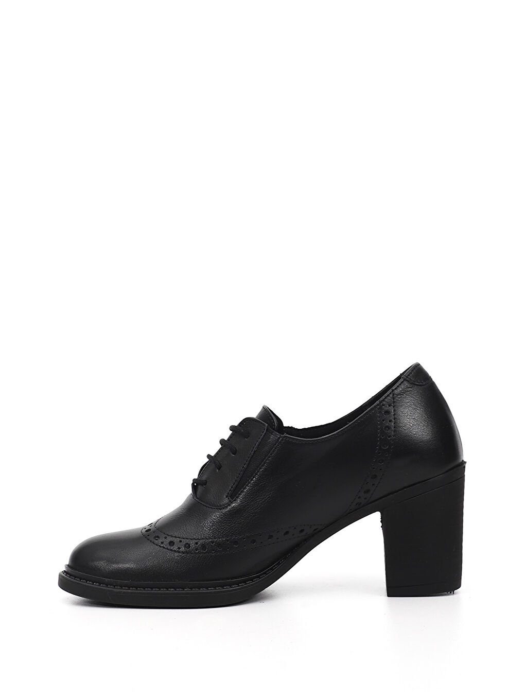 Siyah Kadın SİYAH Bağcıklı Kalın Topuklu Hakiki Deri Ayakkabı-3