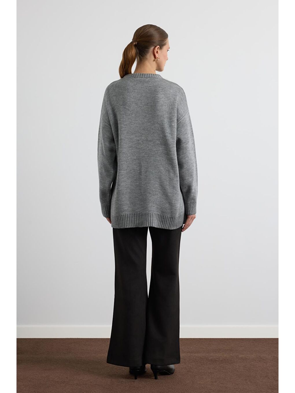 Bisiklet Yaka Basic Triko Kazak Antrasit-5