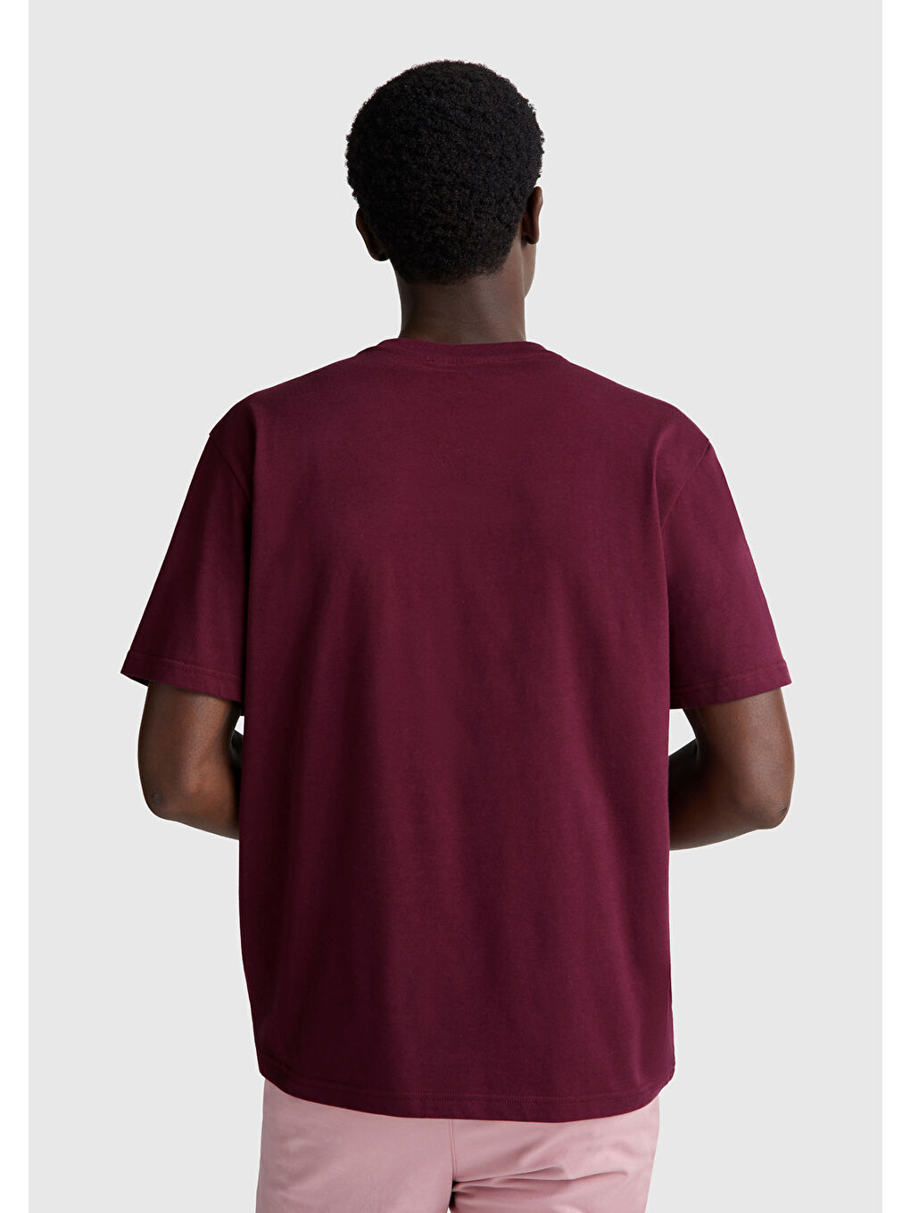 Erkek Bordo %100 Pamuk Benetton Logolu Bisiklet Yaka T-Shirt-2
