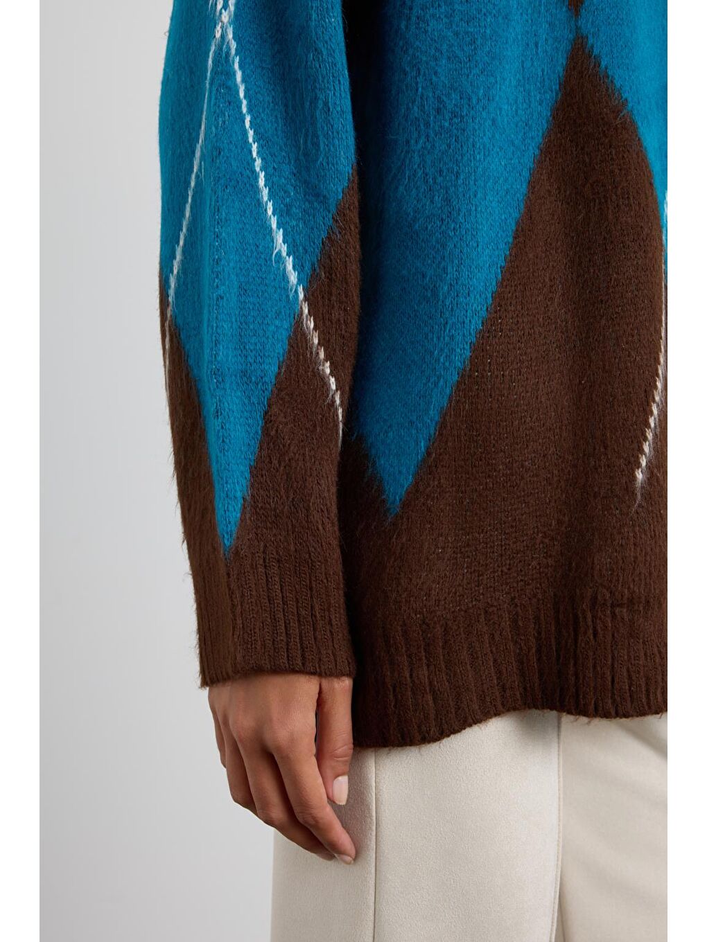 Kahverengi Baklava Desenli Triko Kazak Kahve-9