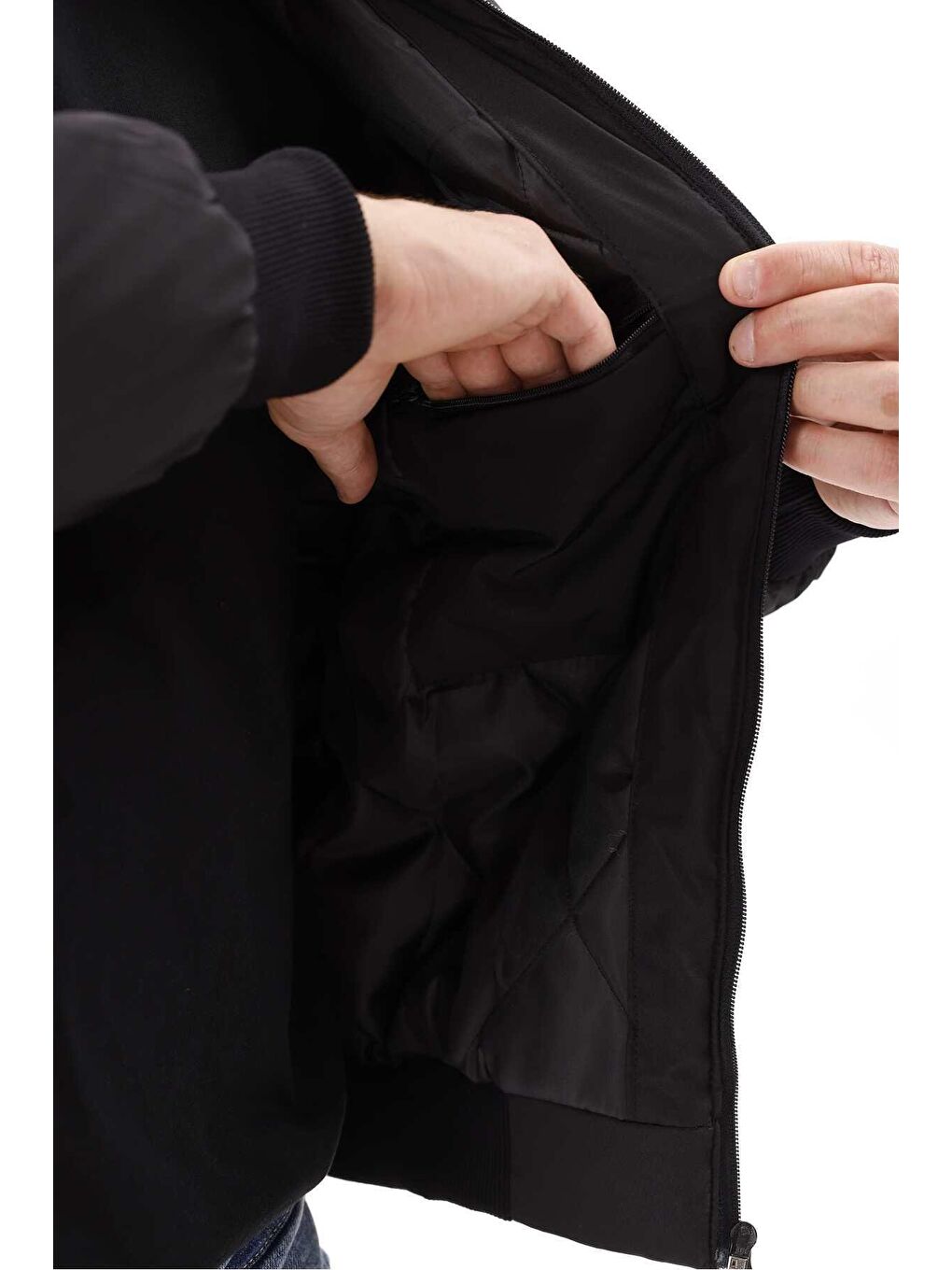 Siyah Erkek Astarlı Dik Yaka Mevsimlik Su Ve Rüzgar Geçirmez Mont-4