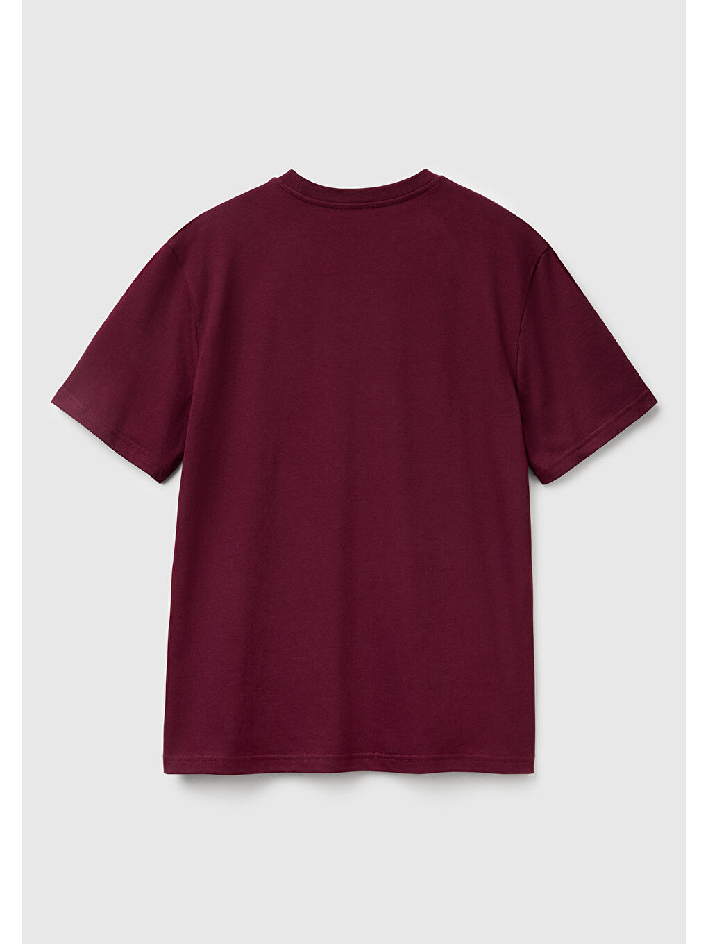Erkek Bordo %100 Pamuk Benetton Logolu Bisiklet Yaka T-Shirt-3