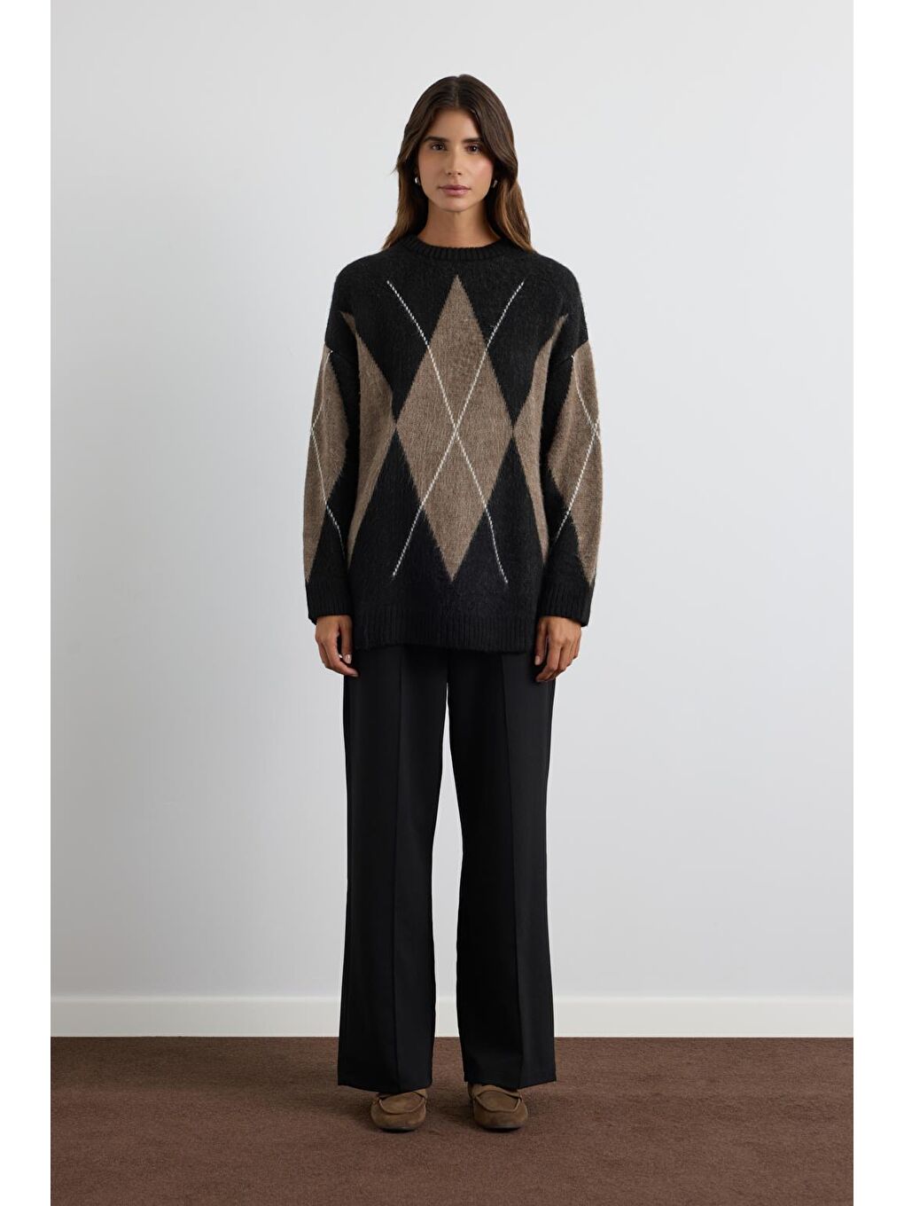 Baklava Desenli Triko Kazak Siyah-1