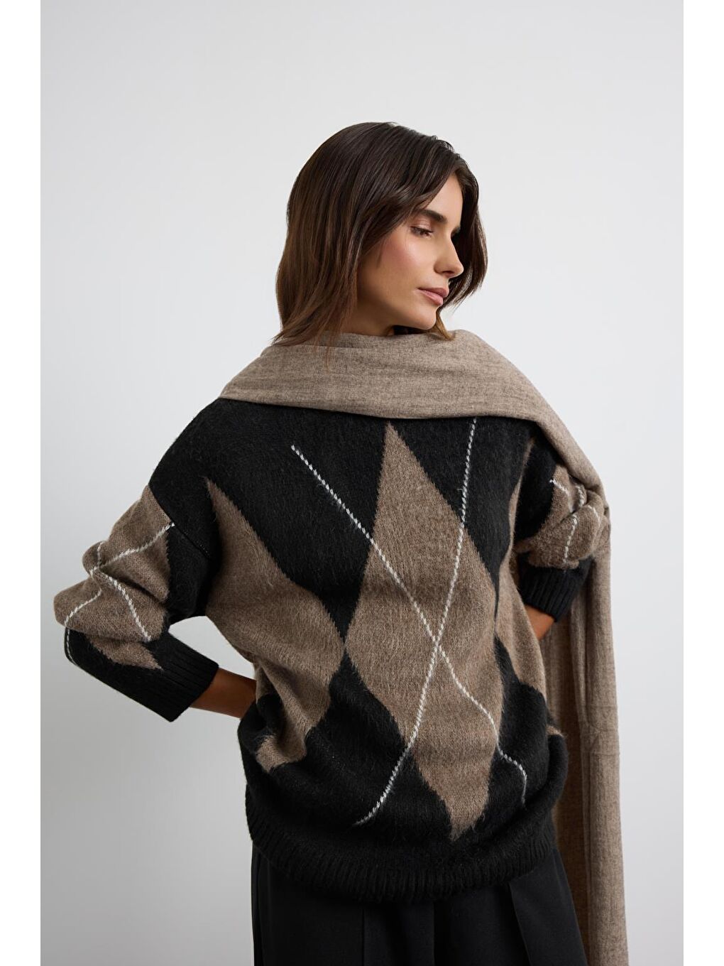 Baklava Desenli Triko Kazak Siyah-2