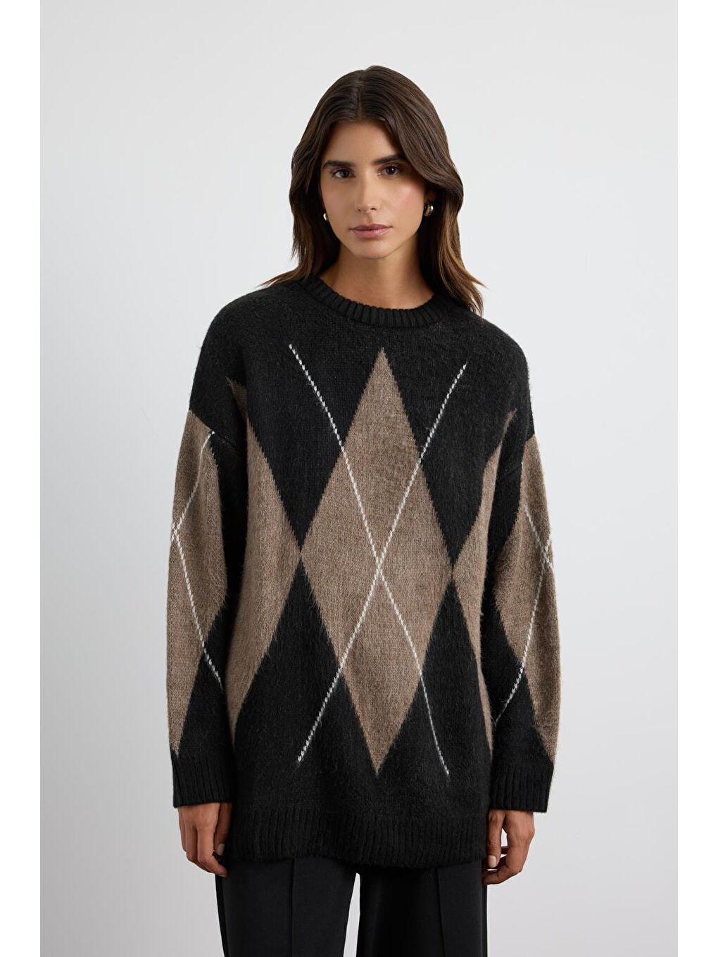 Baklava Desenli Triko Kazak Siyah-3