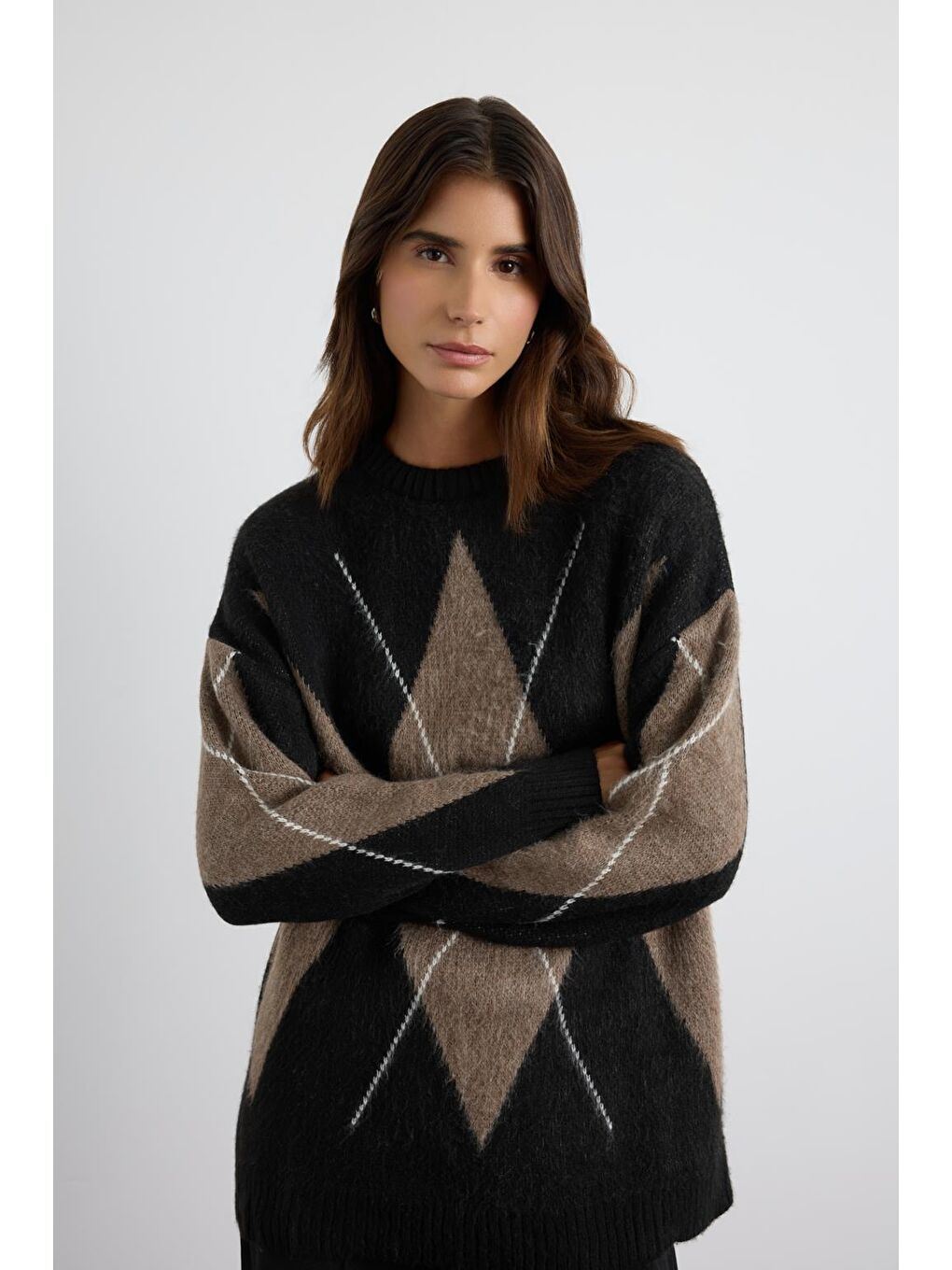 Baklava Desenli Triko Kazak Siyah-4