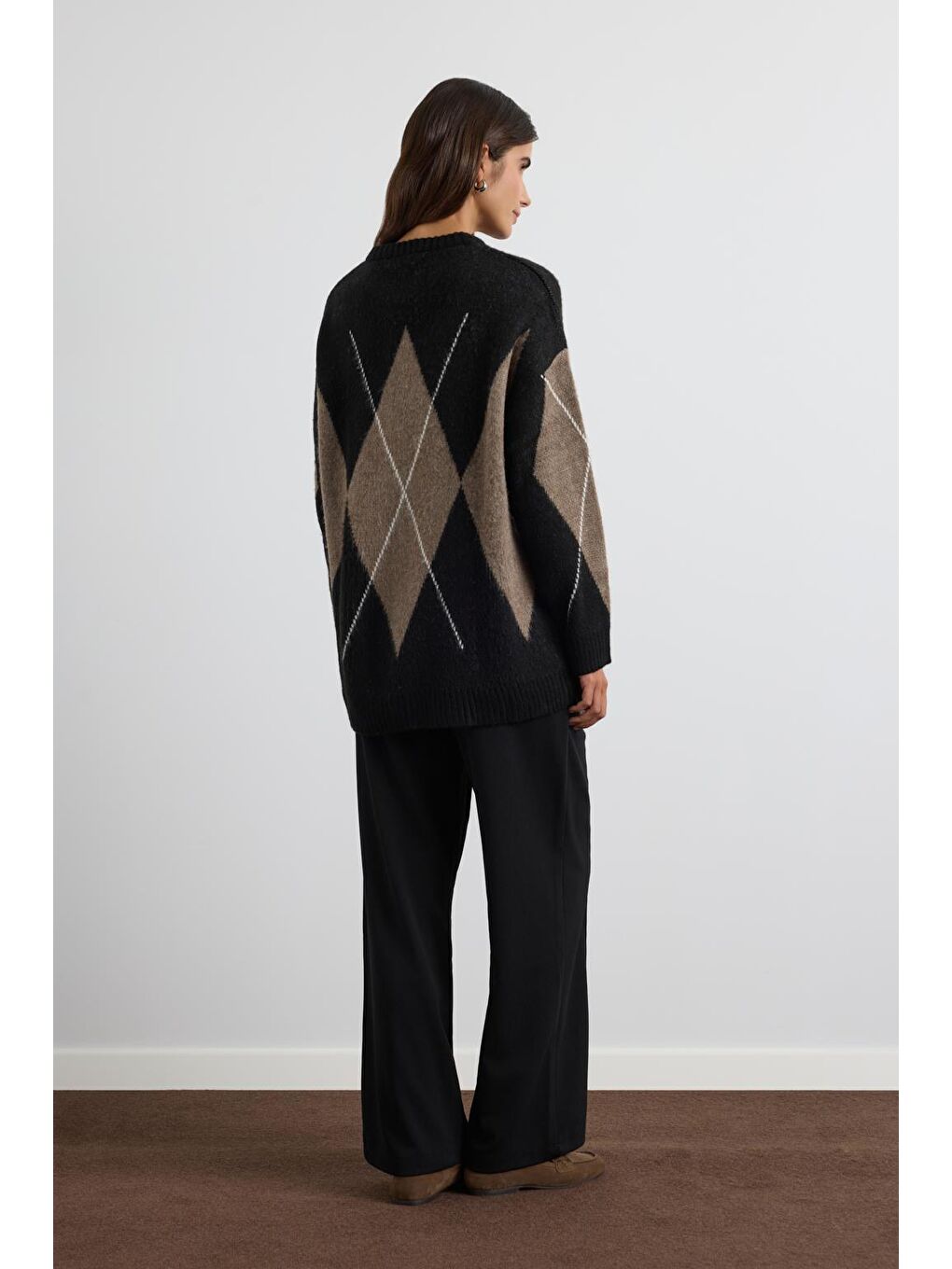 Baklava Desenli Triko Kazak Siyah-5