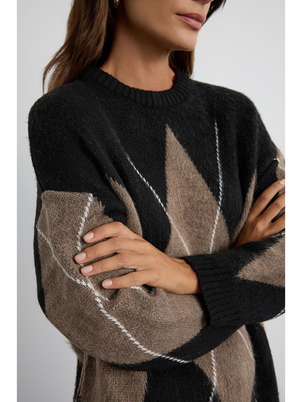 Baklava Desenli Triko Kazak Siyah-6